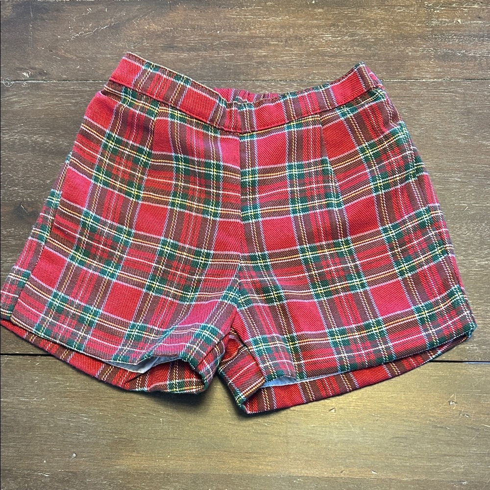 Red/Green Plaid Elastic Back Polyester/Cotton Christmas Shorts